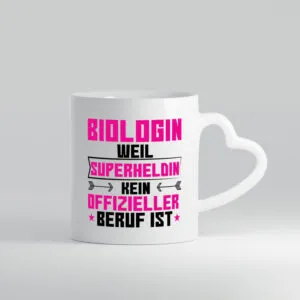 Superheldin Biologin | Biologie | Naturforscherin - Herzhenkel Tasse - Kaffeetasse / Geschenk / Familie
