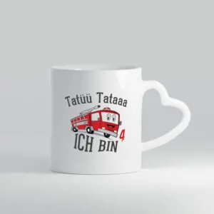 Tatüüü Tataaa ich bin 4 | 4. Geburtstag | Feuerwehr - Herzhenkel Tasse - Kaffeetasse / Geschenk / Familie