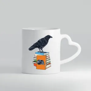 Rabe Motiv | Bücherwurm Tasse | Bücher lesen - Herzhenkel Tasse - Kaffeetasse / Geschenk / Familie