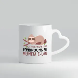 Verbindung zum Elan | WLAN | Faultier | Faulpelz | Laufband - Herzhenkel Tasse - Kaffeetasse / Geschenk / Familie