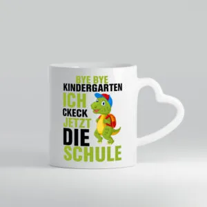 Schulkind | Einschulung | Dinosaurier | Grundschule - Herzhenkel Tasse - Kaffeetasse / Geschenk / Familie