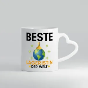 Welt Beste Lageristin | Beruf | Lager Arbeiterin - Herzhenkel Tasse - Kaffeetasse / Geschenk / Familie