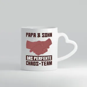 Papa & Sohn | Spruchtasse | Chaos-Team | Vatertag - Herzhenkel Tasse - Kaffeetasse / Geschenk / Familie