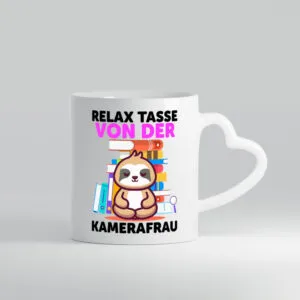 Relax Tasse: Kamerafrau | Kamera - Herzhenkel Tasse - Kaffeetasse / Geschenk / Familie