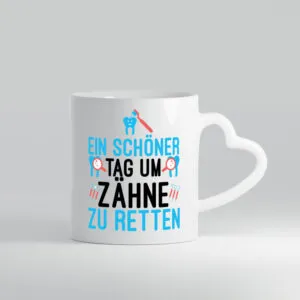 Zähne retten | Zahnarzt | Praxis | lustiger Spruch | Kollege - Herzhenkel Tasse - Kaffeetasse / Geschenk / Familie