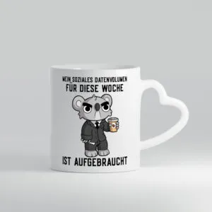 Soziales Datenvolumen | wütender Bär | Einzelgänger | Nerd - Herzhenkel Tasse - Kaffeetasse / Geschenk / Familie