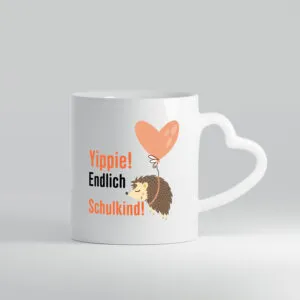 Schulkind | Einschulung | 1. Klasse | Grundschule v2 - Herzhenkel Tasse - Kaffeetasse / Geschenk / Familie