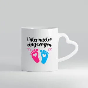 Untermieter eingezogen | Babyfüsschen - Herzhenkel Tasse - Kaffeetasse / Geschenk / Familie