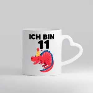 11. Geburtstag | Dino | Dinosaurier | 11 Jahre - Herzhenkel Tasse - Kaffeetasse / Geschenk / Familie