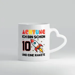 10. Geburtstag | Rakete | Weltraum | 10 Jahre | Galaxy - Herzhenkel Tasse - Kaffeetasse / Geschenk / Familie