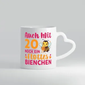 20. Geburtstag | Flottes Bienchen | 20 Jahre - Herzhenkel Tasse - Kaffeetasse / Geschenk / Familie