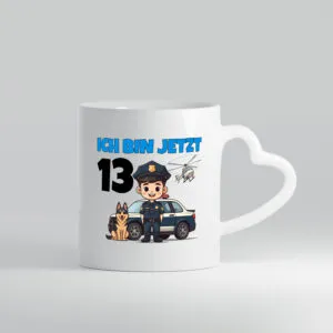 13. Geburtstag | 13 Jahre | Polizei Kind | Polizeiauto - Herzhenkel Tasse - Kaffeetasse / Geschenk / Familie