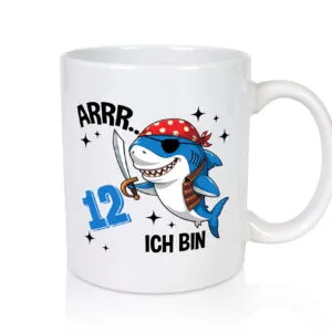 12. Geburtstag | 12 Jahre Arr Pirat | Hai | Piraten - Tasse Weiss - Kaffeetasse / Geschenk / Familie