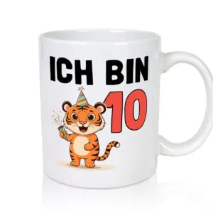 10. Geburtstag | 10 Jahre | Tiger | Geburtstag - Tasse Weiss - Kaffeetasse / Geschenk / Familie