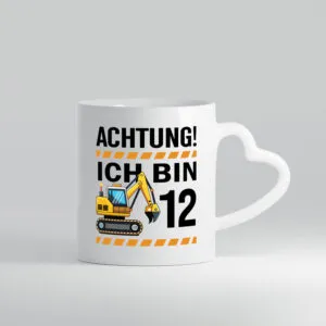 12 Geburtstag Ich bin 12 | Bagger | Bagger Junge - Herzhenkel Tasse - Kaffeetasse / Geschenk / Familie