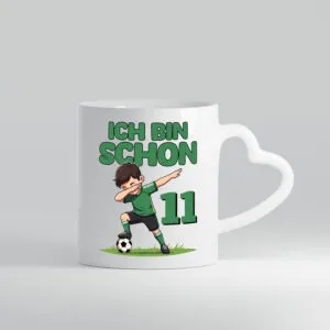 11. Geburtstag | 11 Jahre | Fußballer - Herzhenkel Tasse - Kaffeetasse / Geschenk / Familie