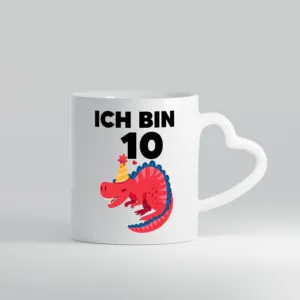 10. Geburtstag | Dino | Dinosaurier | 10 Jahre - Herzhenkel Tasse - Kaffeetasse / Geschenk / Familie