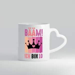 10. Geburtstag | 10 Jahre | Bääm ich bin 10 | Krone - Herzhenkel Tasse - Kaffeetasse / Geschenk / Familie
