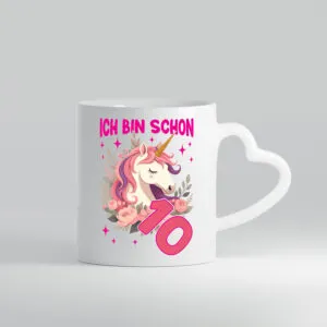 10. Geburtstag | 10 Jahre | Einhorn | Mädchen - Herzhenkel Tasse - Kaffeetasse / Geschenk / Familie