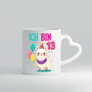 13. Geburtstag | 13 Jahre | Lama | Alpaka - Herzhenkel Tasse - Kaffeetasse / Geschenk / Familie
