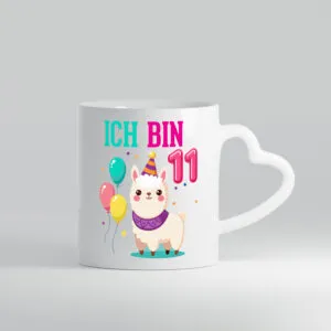 11. Geburtstag | 11 Jahre | Lama | Alpaka - Herzhenkel Tasse - Kaffeetasse / Geschenk / Familie