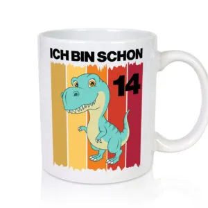 14. Geburtstag | 14 Jahre | Dinosaurier - Tasse Weiss - Kaffeetasse / Geschenk / Familie