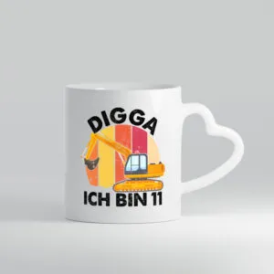11. Geburtstag | 11 Jahre | Bagger | Digga - Herzhenkel Tasse - Kaffeetasse / Geschenk / Familie