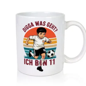 11 Geburtstag | 11 Jahre | Digga was geht ab | Fußball - Tasse Weiss - Kaffeetasse / Geschenk / Familie