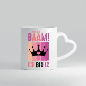 12. Geburtstag | 12 Jahre | Bääm ich bin 12 | Krone - Herzhenkel Tasse - Kaffeetasse / Geschenk / Familie