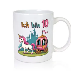 10. Geburtstag | Prinzessin in Kutsche | Einhorn - Tasse Weiss - Kaffeetasse / Geschenk / Familie