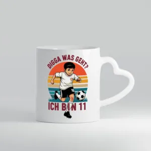 11 Geburtstag | 11 Jahre | Digga was geht ab | Fußball - Herzhenkel Tasse - Kaffeetasse / Geschenk / Familie