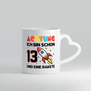 13. Geburtstag | Rakete | Weltraum | 13 Jahre | Galaxy - Herzhenkel Tasse - Kaffeetasse / Geschenk / Familie