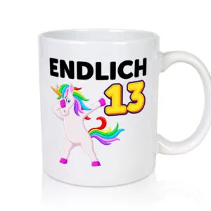 13. Geburtstag | endlich 13 | 13 Jahre | Einhorn | Mädchen - Tasse Weiss - Kaffeetasse / Geschenk / Familie