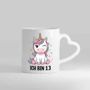13. Geburtstag | 13 Jahre | Einhorn | Mädchen - Herzhenkel Tasse - Kaffeetasse / Geschenk / Familie