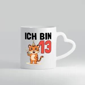 13. Geburtstag | 13 Jahre | Tiger | Geburtstag - Herzhenkel Tasse - Kaffeetasse / Geschenk / Familie