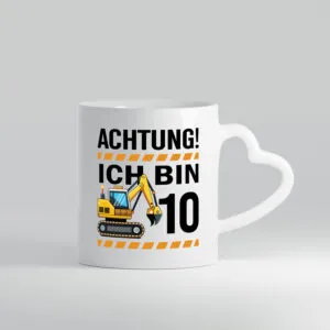 10 Geburtstag Ich bin 10 | Bagger | Bagger Junge - Herzhenkel Tasse - Kaffeetasse / Geschenk / Familie