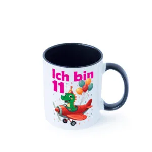 11. Geburtstag | 11 Jahre | Drache | Flugzeug Farbige Tasse - Kaffeetasse / Geschenk / Familie