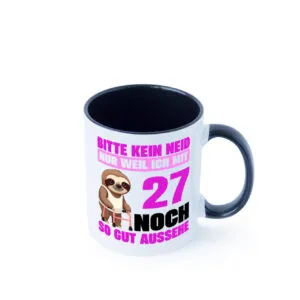 27. Geburtstag | Bitte kein neid | Faultier | 27 Jahre Farbige Tasse - Kaffeetasse / Geschenk / Familie