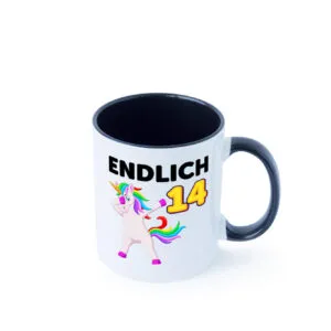 14. Geburtstag | endlich 14 | 14 Jahre | Einhorn | Mädchen Farbige Tasse - Kaffeetasse / Geschenk / Familie