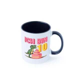 10 Geburtstag | 10 Jahre | Dinosaurier mit Kuchen Farbige Tasse - Kaffeetasse / Geschenk / Familie