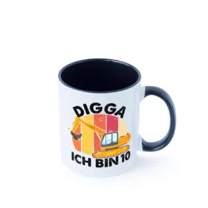 10. Geburtstag | 10 Jahre | Bagger | Digga Farbige Tasse - Kaffeetasse / Geschenk / Familie