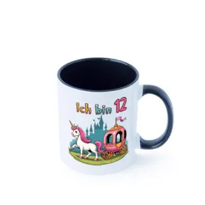 12. Geburtstag | Prinzessin in Kutsche | Einhorn Farbige Tasse - Kaffeetasse / Geschenk / Familie