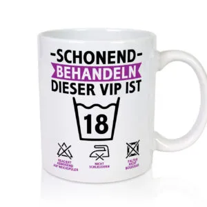 18 Geburtstag | schonend behandeln | 18 Jahre v2 - Tasse Weiss - Kaffeetasse / Geschenk / Familie