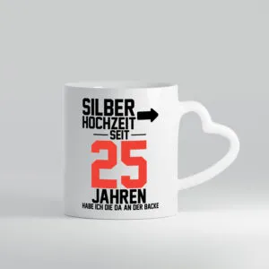 25. Hochzeitstag | Ehemann | Silberhochzeit v2 - Herzhenkel Tasse - Kaffeetasse / Geschenk / Familie