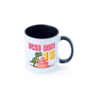 13 Geburtstag | 13 Jahre | Dinosaurier mit Kuchen Farbige Tasse - Kaffeetasse / Geschenk / Familie