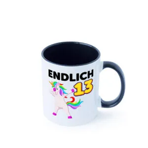 13. Geburtstag | endlich 13 | 13 Jahre | Einhorn | Mädchen Farbige Tasse - Kaffeetasse / Geschenk / Familie