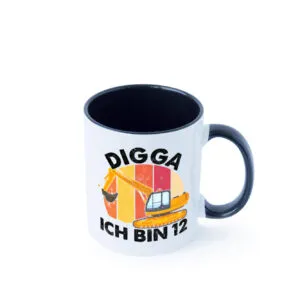 12. Geburtstag | 12 Jahre | Bagger | Digga Farbige Tasse - Kaffeetasse / Geschenk / Familie