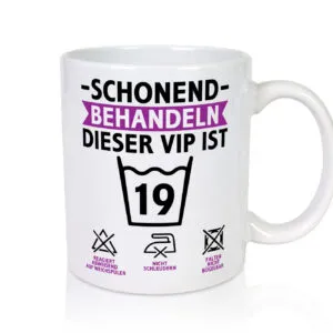 19 Geburtstag | schonend behandeln | 19 Jahre - Tasse Weiss - Kaffeetasse / Geschenk / Familie