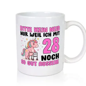 28. Geburtstag | 28 Jahre | Mit 28 noch so gut aussehen - Tasse Weiss - Kaffeetasse / Geschenk / Familie