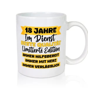 18 Jahre im Dienst | Jubiläum | Arbeit v8 - Tasse Weiß - Kaffeetasse / Geschenk / Familie